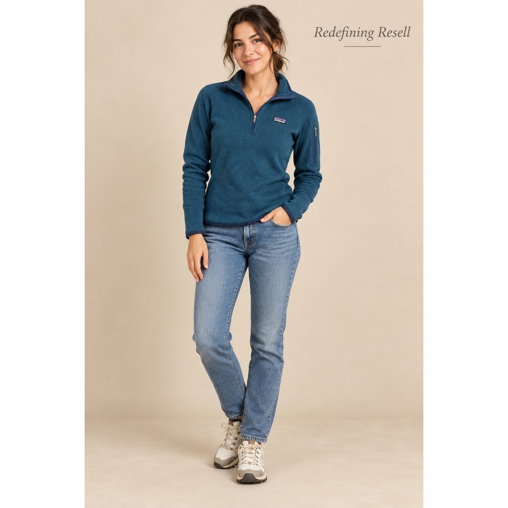 Patagonia Better Sweater 1/4 Zip Fleece Pullover Teal Blue Heather Womens XS